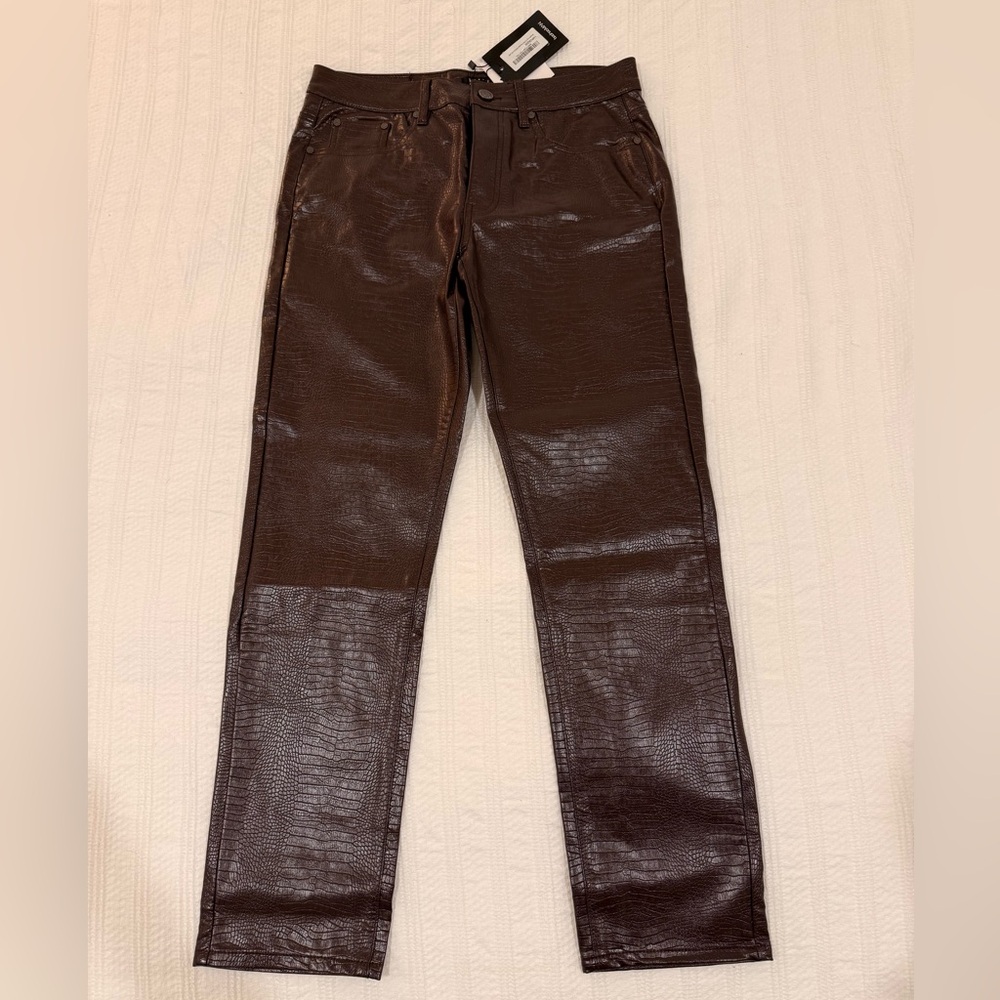 Boohoo Man  Chocolate Brown Croc 🐊 Print Faux leather Straight Leg Jeans